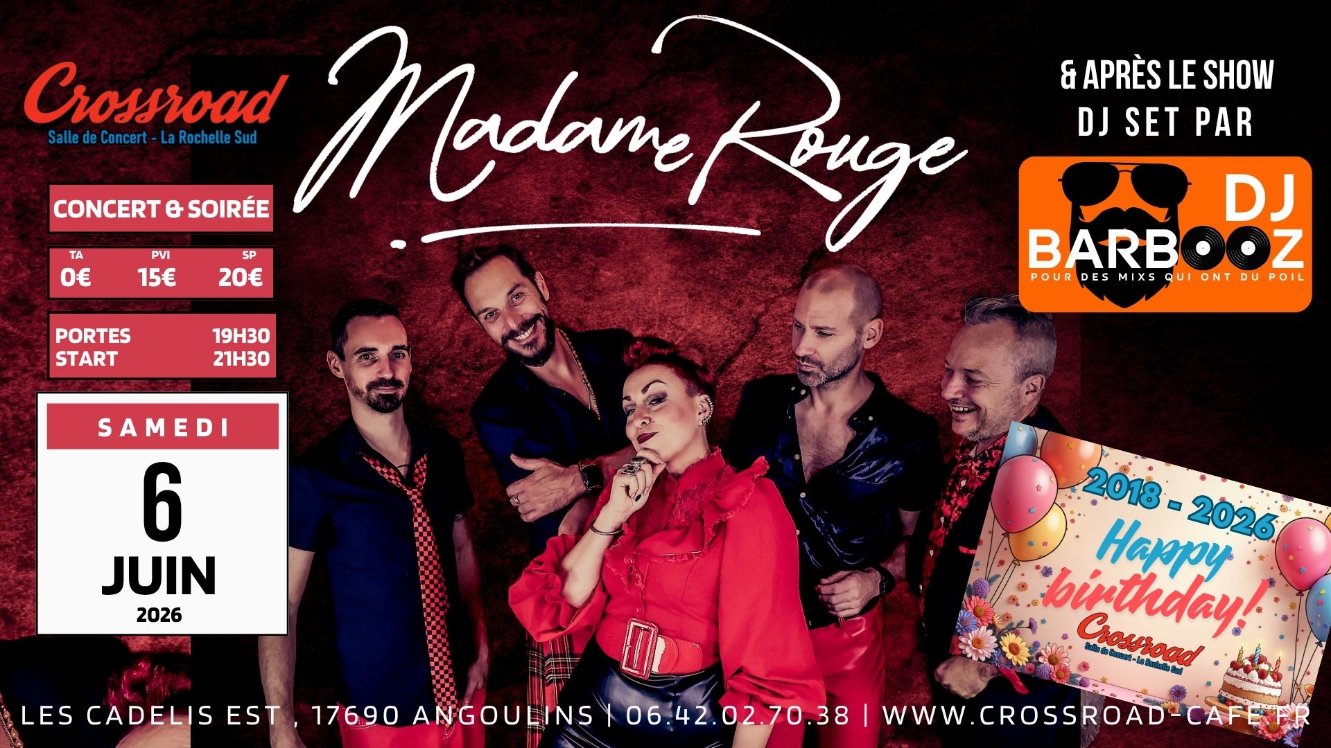 CONCERT | MADAME ROUGE × DJ BARBOOZ | LES 8 ANS DU CROSSROAD !