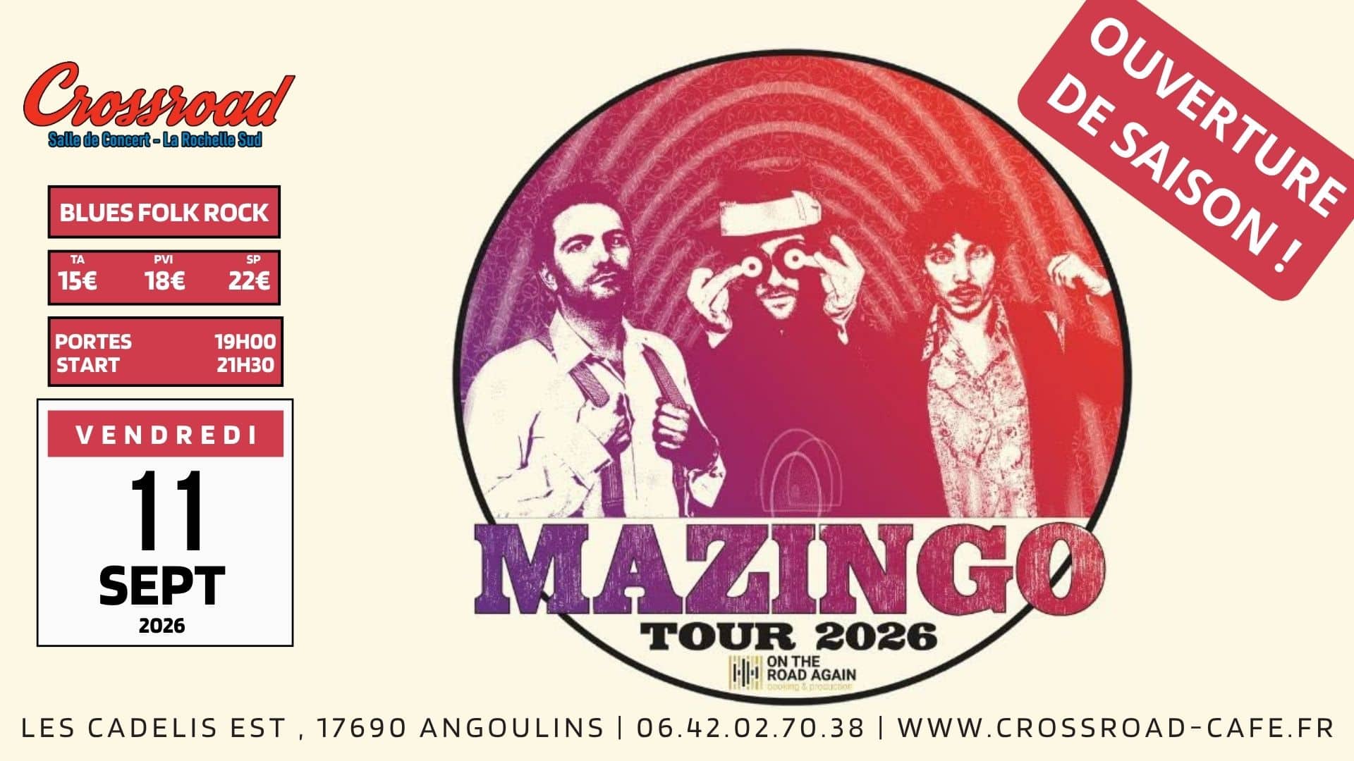 CONCERT OUVERTURE DE SAISON | MAZINGO | BLUES FOLK ROCK